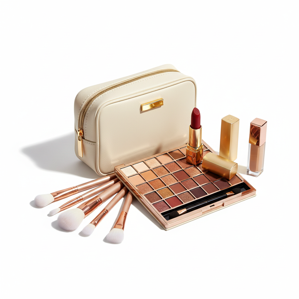 Kit de maquillaje todo en uno con neceser sombras labial brochas corrector