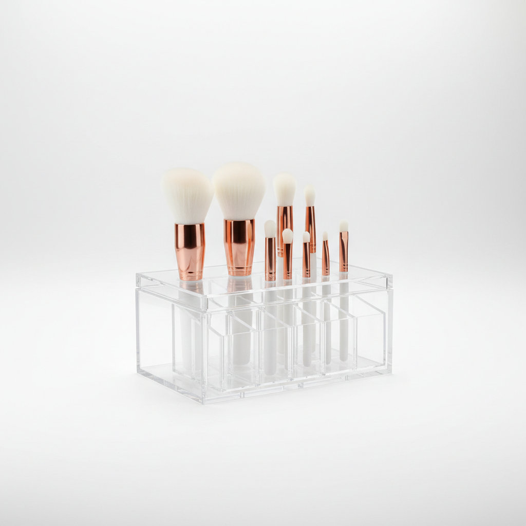 Organizador transparente de brochas de maquillaje con tapa de acrílico