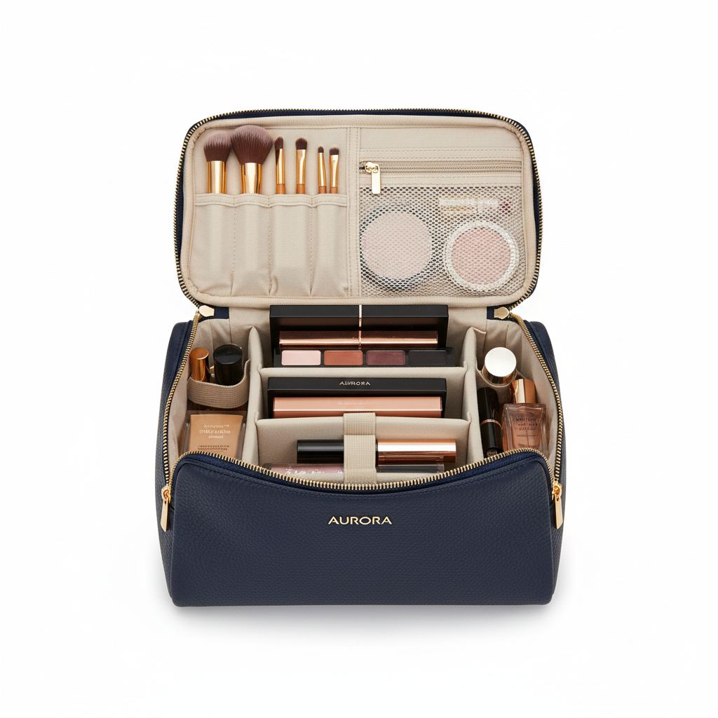 Neceser de viaje con divisores ajustables para maquillaje