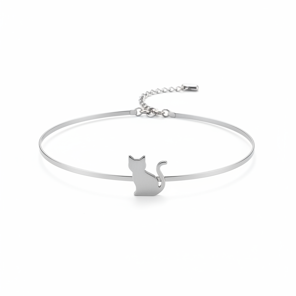 Collar gargantilla con colgante de gato en acero inoxidable