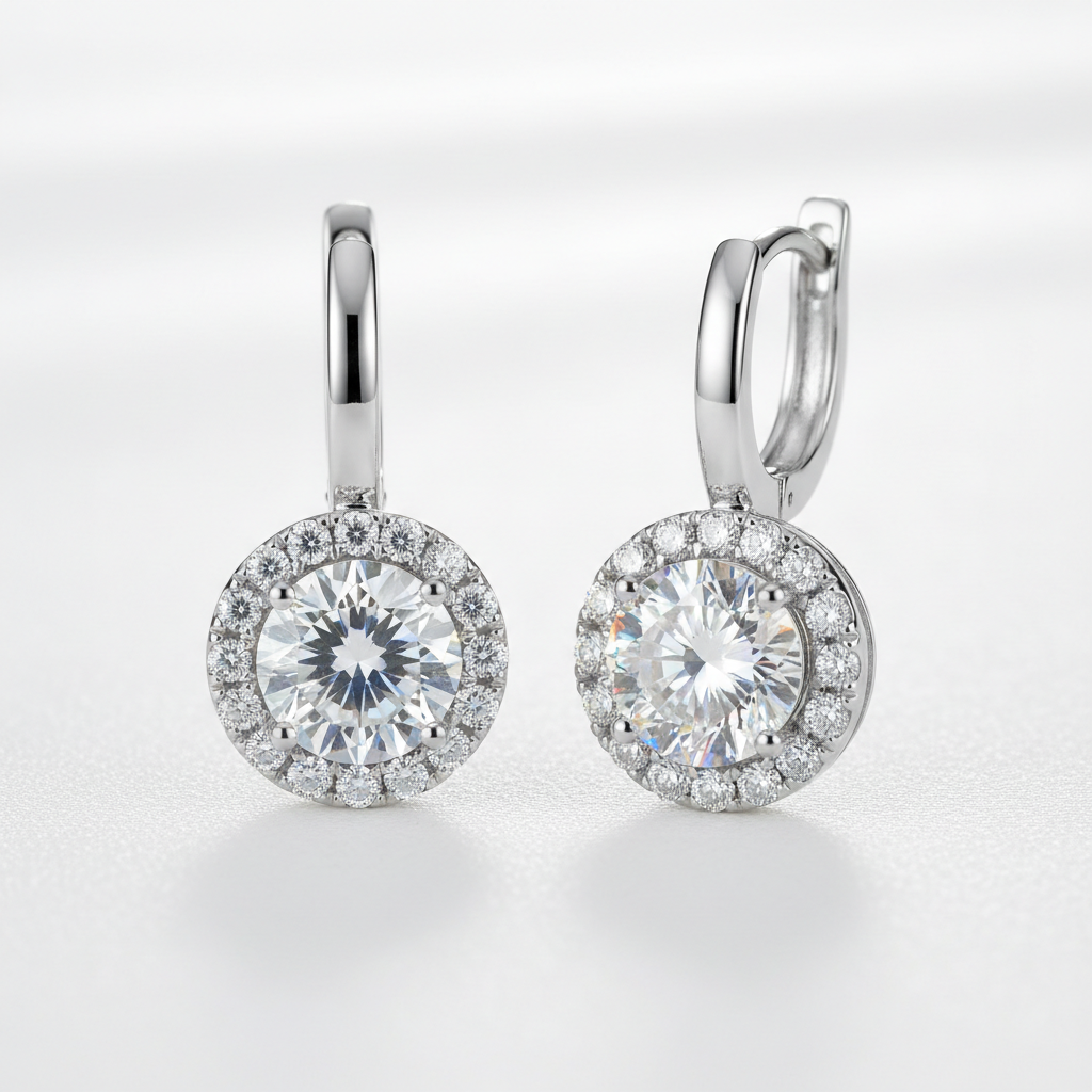 Pendientes de moissanita color D plata de ley 925 chapada en oro blanco