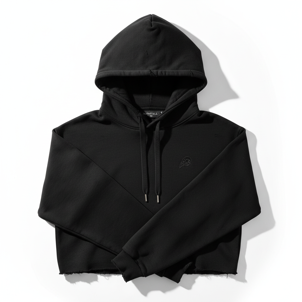 Top corto gótico con capucha y cuello alto, unisex, negro